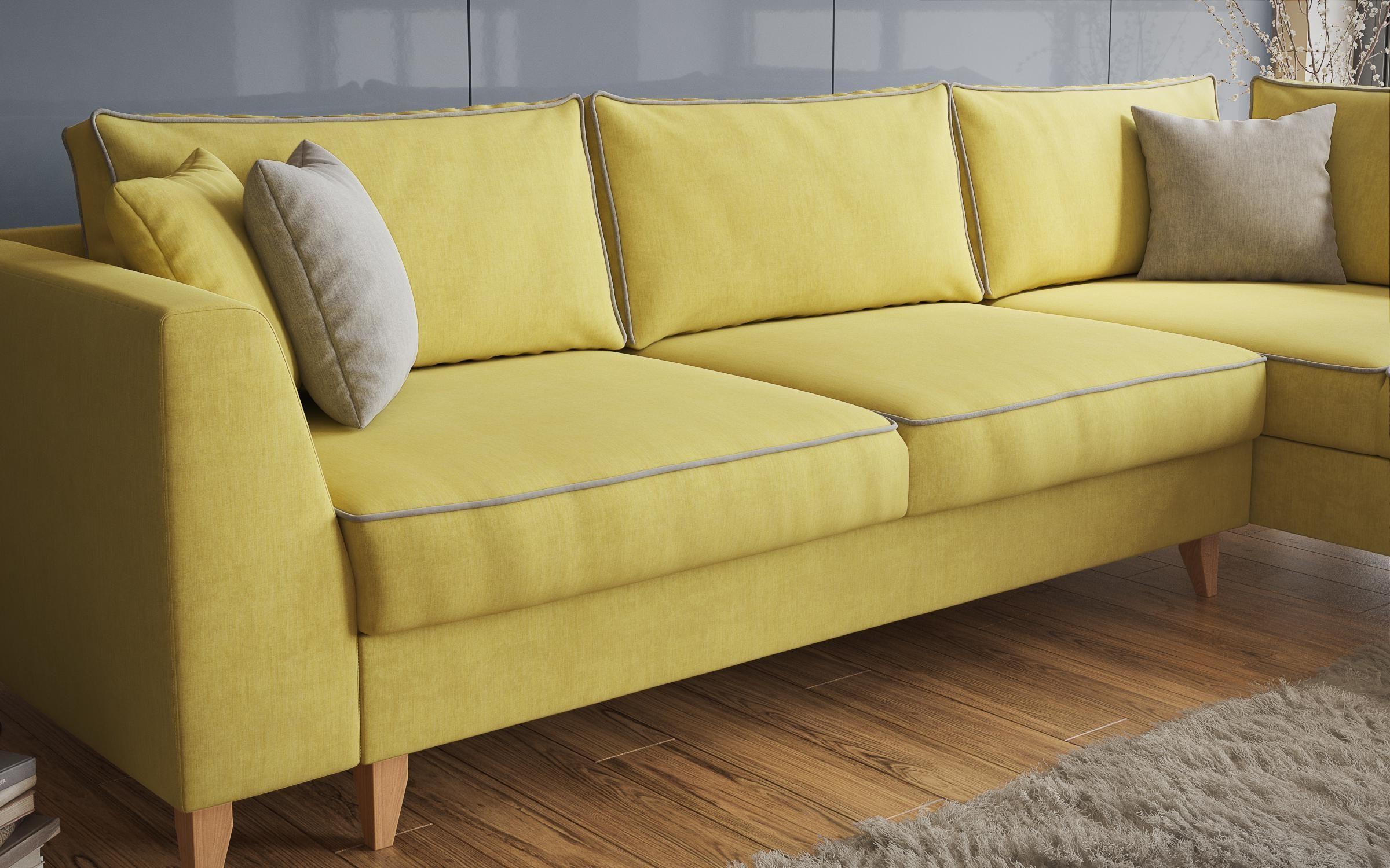 Γωνιακός καναπές - κρεβάτι Bolonia, κίτρινο  4